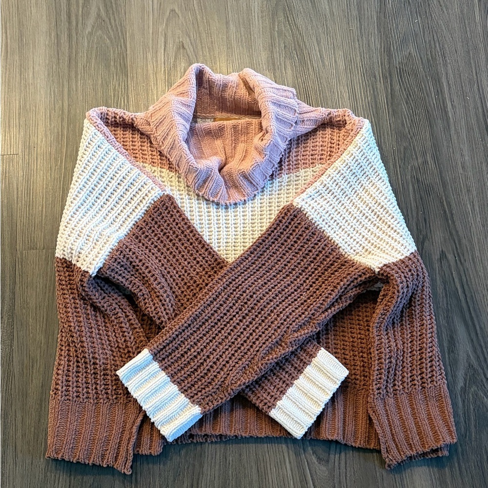 Anthropology POL Chunky Knit Oversized Sweater - Color Block - Size L - Picture 2 of 6